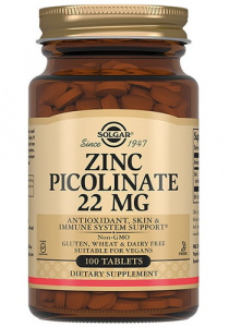 Solgar: Zinc Picolinate 22MG. Пиколинат цинка таб 300мг №100 БАД
